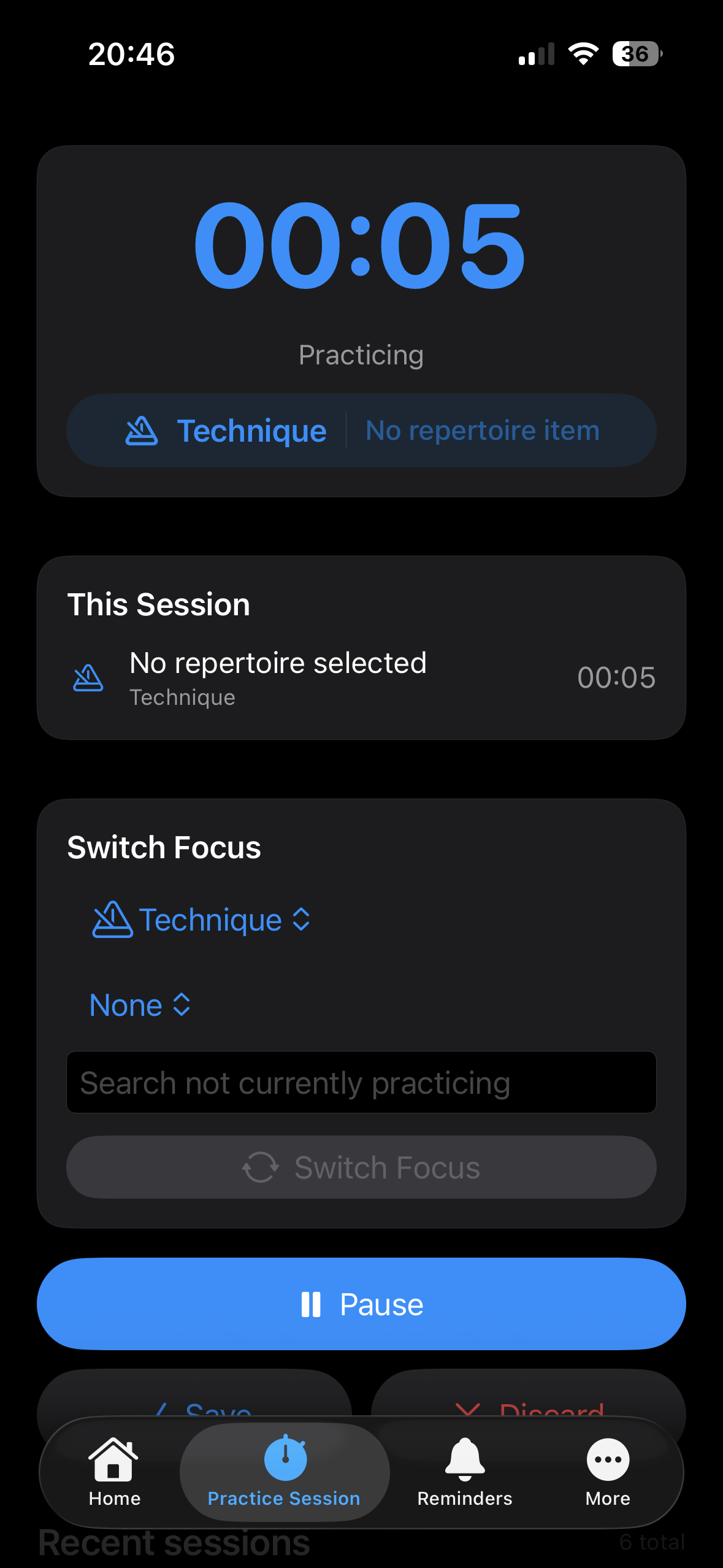 Vjezbaj iPhone practice screen screenshot