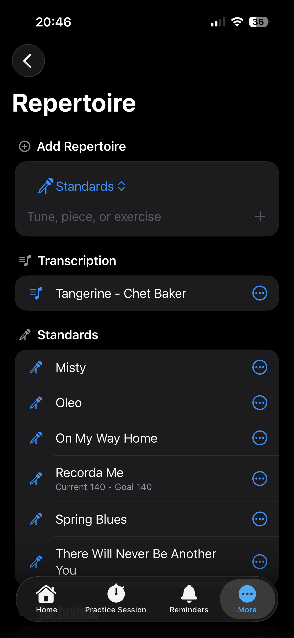 Vjezbaj repertoire screenshot