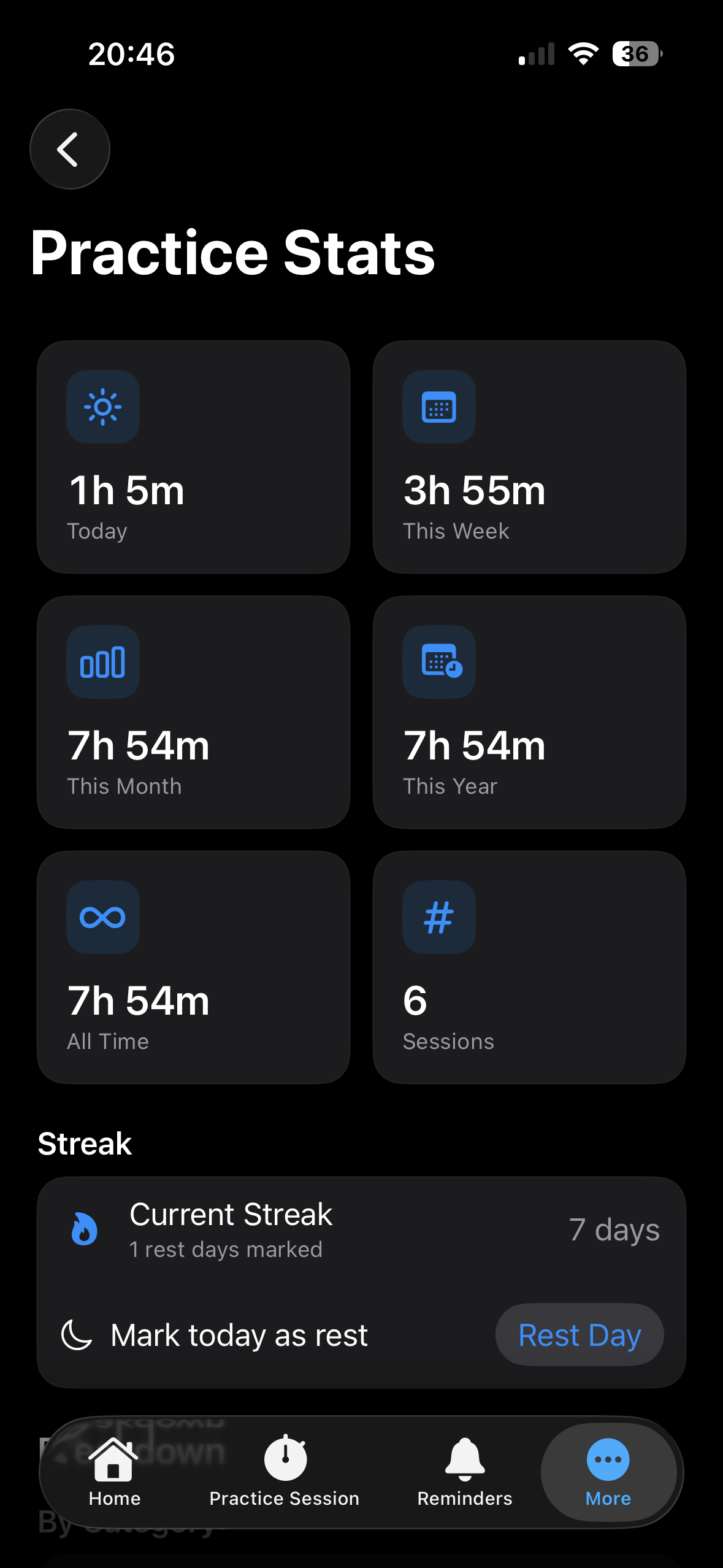Vjezbaj progress statistics screenshot